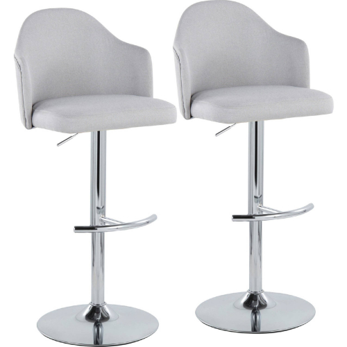 Ahoy Adjustable Swivel Bar Stool in Chrome & Light Grey Fabric (Set of 2)